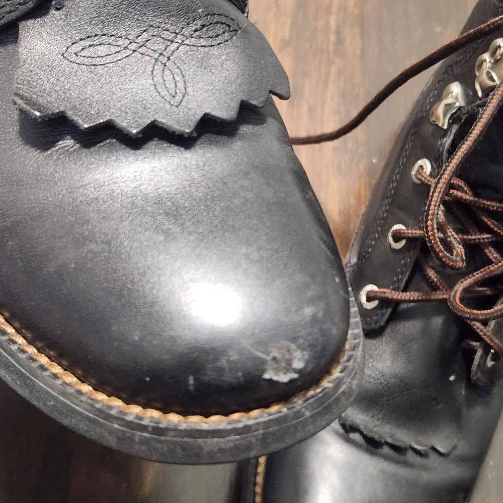 Justin Women's Western Black Leather Kiltie George Strait Boots 8.5 B L606 - Picture 9 of 10